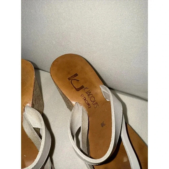 K. Jacques 4" Cork Wedge Sandals Thong Tan Matte  Brown  Size 38 - Picture 4 of 7